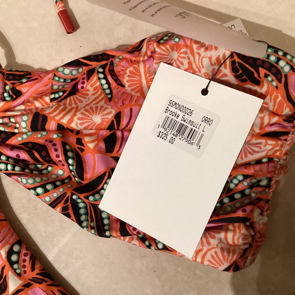 A.L.C. Brooke One-Piece Cut-Out Monokini Swimsuit Orange Rose Multicolor U-Ring - Picture 6 of 12